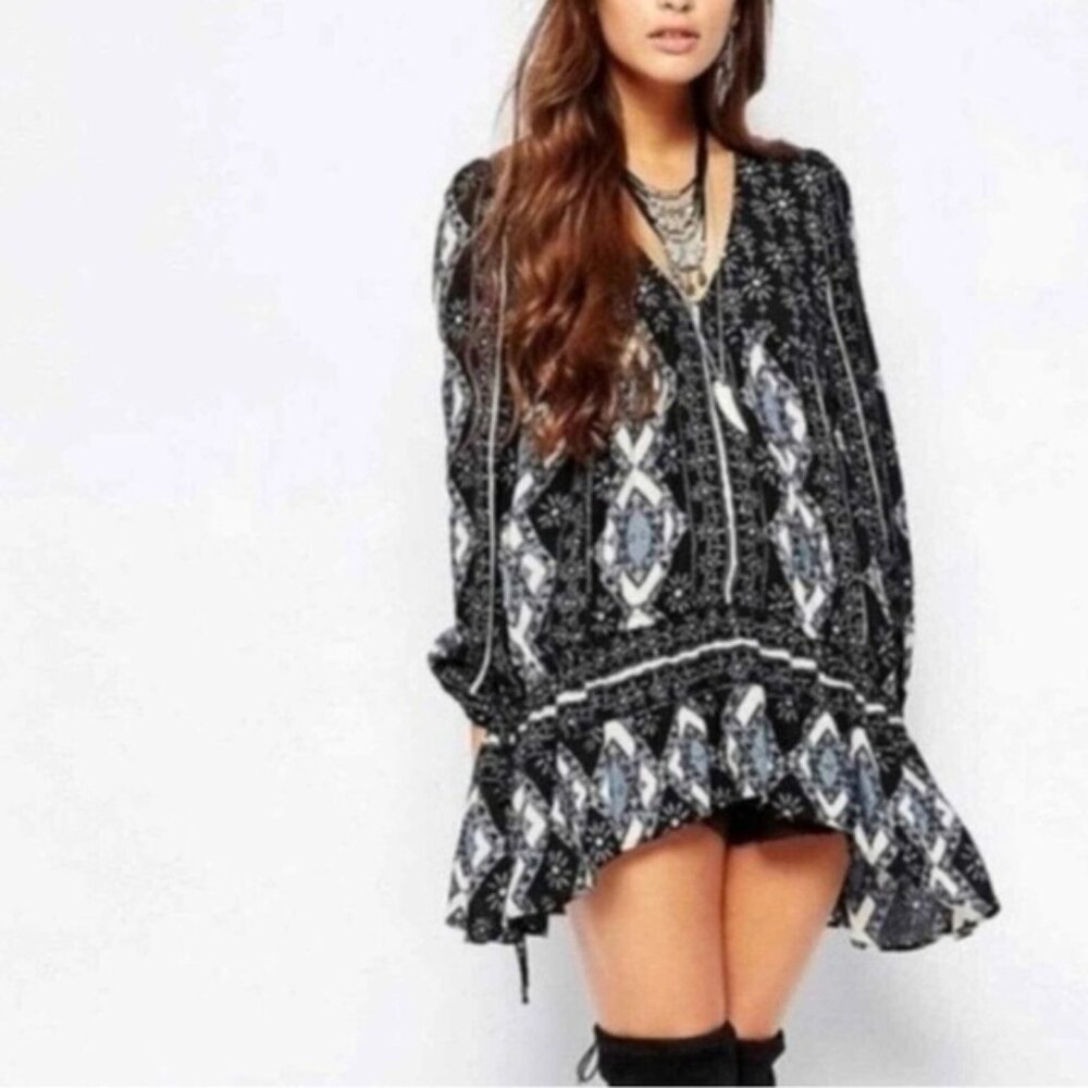 FREE‎ PEOPLE Down by the Bay TUNIC TOP MINI DRESS Peplum RAYON Size XS/TP - Picture 6 of 14